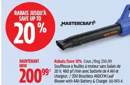 Canadian Tire Mastercraft 20V Brushes 460CFM Leaf Blower with 4Ah Battery & Charger offer