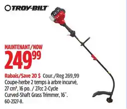 Canadian Tire TROY-BILT 27cc 2-Cycle Curved-Shaft Grass Trimmer offer