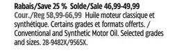 Canadian Tire Conventional and Synthetic Motor Oil offer