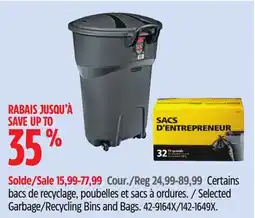 Canadian Tire Rubbermaid Selected Garbage/Recycling Bins and Bags offer