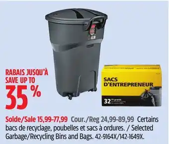 Canadian Tire Rubbermaid Selected Garbage/Recycling Bins and Bags offer