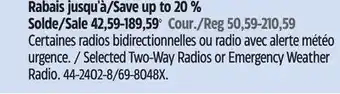 Canadian Tire RCA Selected Two-Way Radios or Emergency Weather Radio offer