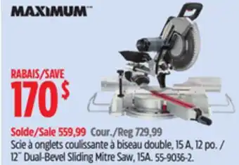Canadian Tire Maximum 12˝ Dual-Bevel Sliding Mitre Saw, 15A offer
