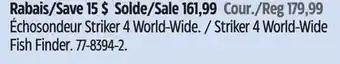 Canadian Tire Garmin Striker 4 World-Wide Fish Finder offer