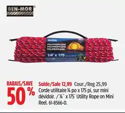 Canadian Tire BEN-MOR 1⁄4˝ x 175´ Utility Rope on Mini Reel offer