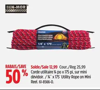 Canadian Tire BEN-MOR 1⁄4˝ x 175´ Utility Rope on Mini Reel offer