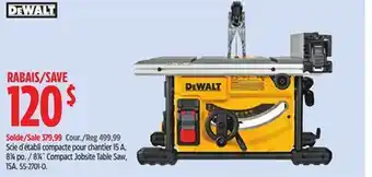Canadian Tire Dewalt 8 1⁄4˝ Compact Jobsite Table Saw, 15A offer