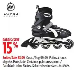 Canadian Tire ULTRA WHEELS Paceblade Inline Skates Selected senior sizes offer