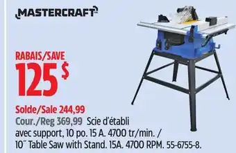 Canadian Tire Mastercraft 10˝ Table Saw with Stand offer