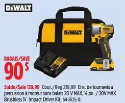 Canadian Tire Dewalt 20V MAX Brushless 1⁄4˝ Impact Driver Kit offer