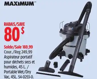 Canadian Tire Maximum Portable Wet/Dry Vac, 45L offer