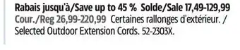 Canadian Tire Noma Outdoor Extension Cords offer