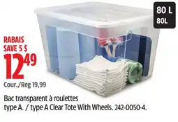 Canadian Tire type A Clear Tote With Wheels offer