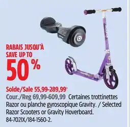 Canadian Tire Selected Razor Scooters or Gravity Hoverboard offer