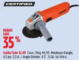 Canadian Tire CERTIFIED Angle Grinder, 4.5˝ offer