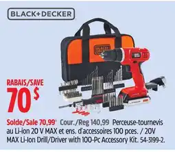 Canadian Tire BLACK+DECKER 20V MAX Li-Ion Drill/Driver with 100-Pc Accessory Kit offer