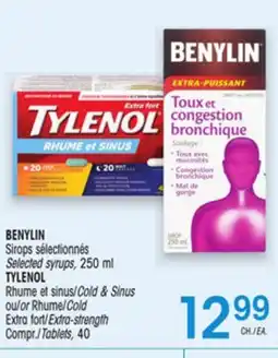 Uniprix BENYLIN Sirops sélectionnés/Selected syrups, TYLENOL Rhume et sinus/Cold & sinus offer