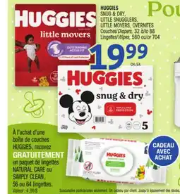 Uniprix HUGGIES SNUG & DRY LITTLE SNUGGLERS, LITTLE MOVERS, OVERNITES Couches/ Diapers offer