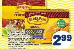 Marché Bonichoix OLD EL PASO (125 à 334 g), OLD EL PASO (250 mL) TORTILLA, TACO SHELLS OR PICKLED JALAPENO PEPPERS offer