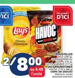 Marché Bonichoix LAY'S (200 g), (220 ou 235 g), (177 g) HAVOC (170 à 280 g) CHIPS OR SNACKS offer