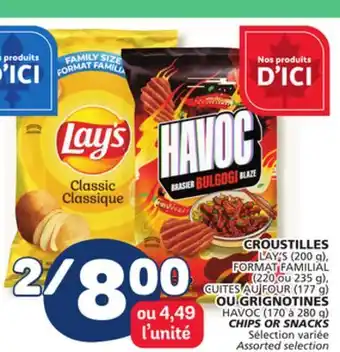 Marché Bonichoix LAY'S (200 g), (220 ou 235 g), (177 g) HAVOC (170 à 280 g) CHIPS OR SNACKS offer