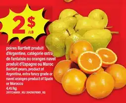Maxi POIRES BARTLETT OU ORANGES NAVEL | BARTLETT PEARS OR NAVEL ORANGES offer