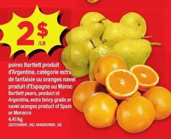 Maxi POIRES BARTLETT OU ORANGES NAVEL | BARTLETT PEARS OR NAVEL ORANGES offer