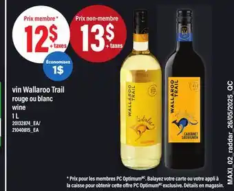 Maxi VIN WALLAROO TRAIL ROUGE OU BLANC | WINE, 1 L offer