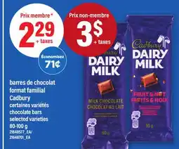 Maxi BARRES DE CHOCOLAT FORMAT FAMILIAL CADBURY | CHOCOLATE BARS, 80-100 G offer