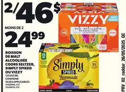 Provigo BOISSON DE MALT ALCOOLISÉE COORS SELTZER, SIMPLY SPIKED OU VIZZY, 12X355 ML offer
