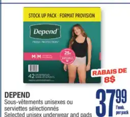 Jean Coutu DEPEND Selected unisex underwear and pads offer