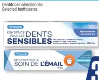 Jean Coutu PERSONNELLE Selected toothpastes offer