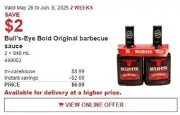 Costco Bull's-Eye Bold Original barbecue sauce offer