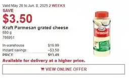 Costco Kraft Parmesan grated cheese offer