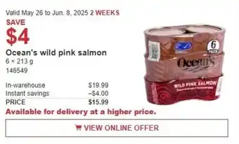 Costco Ocean's wild pink salmon offer