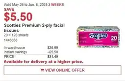 Costco Scotties Premium 2-ply facial tissues offer