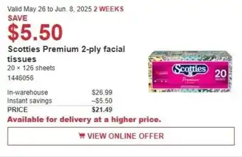 Costco Scotties Premium 2-ply facial tissues offer