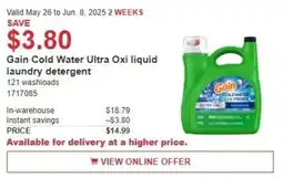 Costco Gain cold water ultra oxi liquid laundry detergent offer