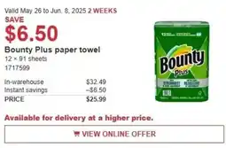 Costco Bounty plus paper towel offer