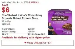 Costco Chef robert irvine's chocolatey brownie baked protein bars offer