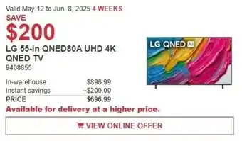 Costco LG QNED80A UHD 4K QNED TV offer