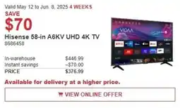Costco Hisense A6KV UHD 4K TV 8686458 offer
