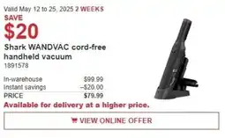 Costco Shark WANDVAC cord-free handheld vacuum offer