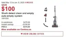 Costco Shark detect clean and empty auto-empty system offer