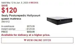 Costco Sealy posturepedic hollycourt queen mattress offer