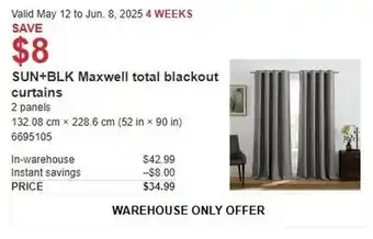 Costco SUN+BLK Maxwell total blackout curtains offer