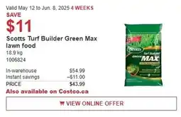 Costco Scotts turf builder green max lawn food offer
