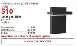 Costco Solar post light offer
