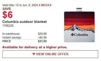 Costco Columbia outdoor blanket offer