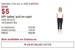 Costco UP! ladies' pull on capri offer